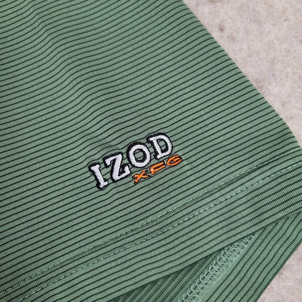 IZOD XFG Golf Polo Shirt Mens‎ XL Green Striped Short Sleeve Performance Stretch